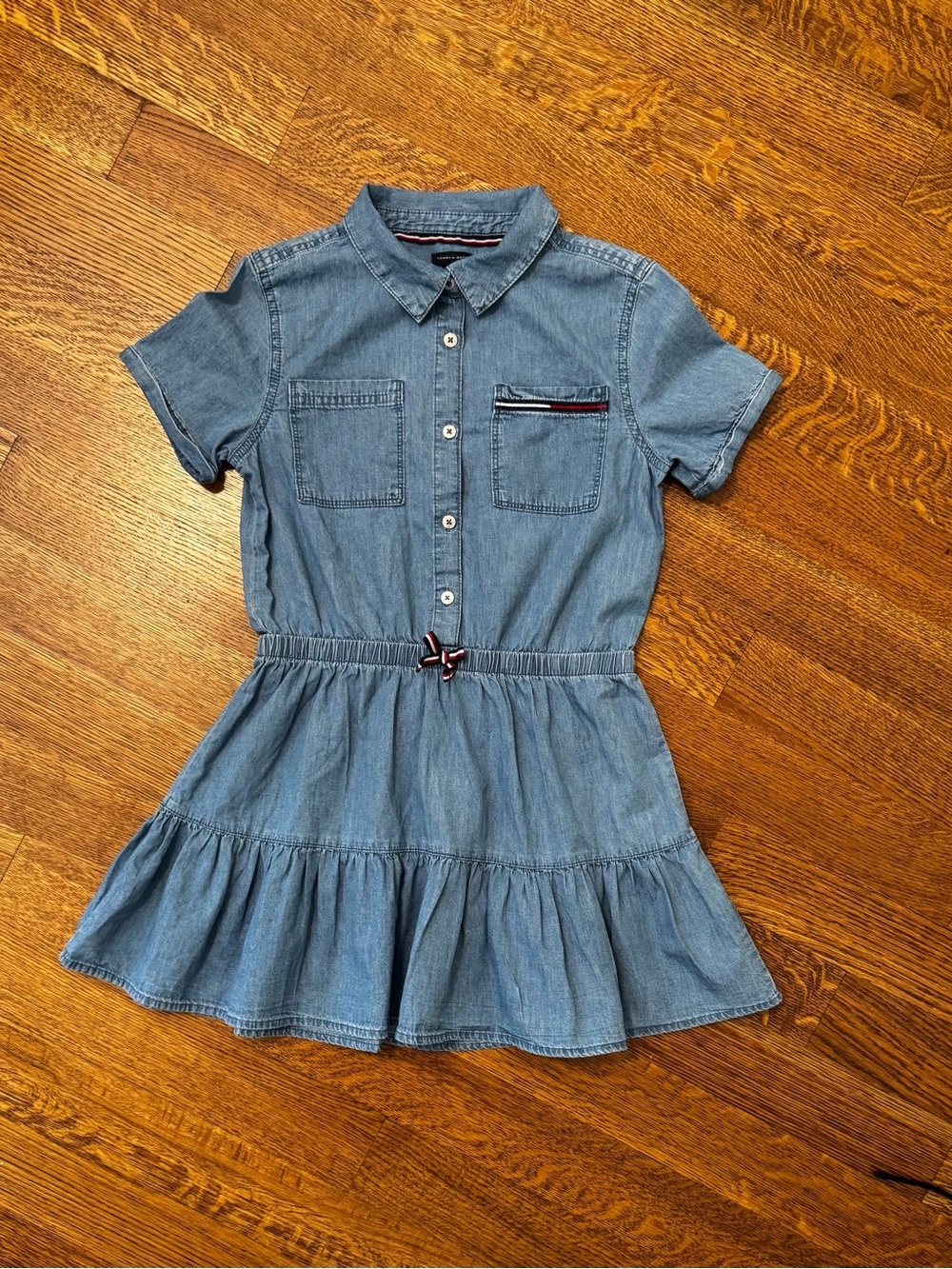 Tommy Hilfiger Light Blue Denim Shirt Dress with Bow Waist. Girls 12-14. NWOT